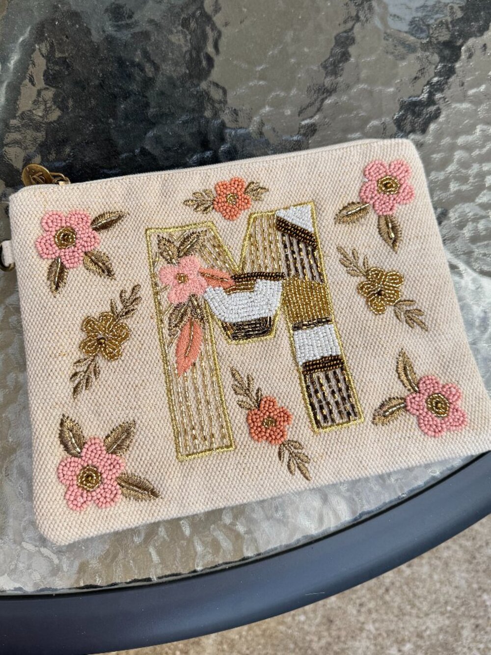 VIRAL America & Beyond Beaded Large Initial "M" Pouch/Makeup Case